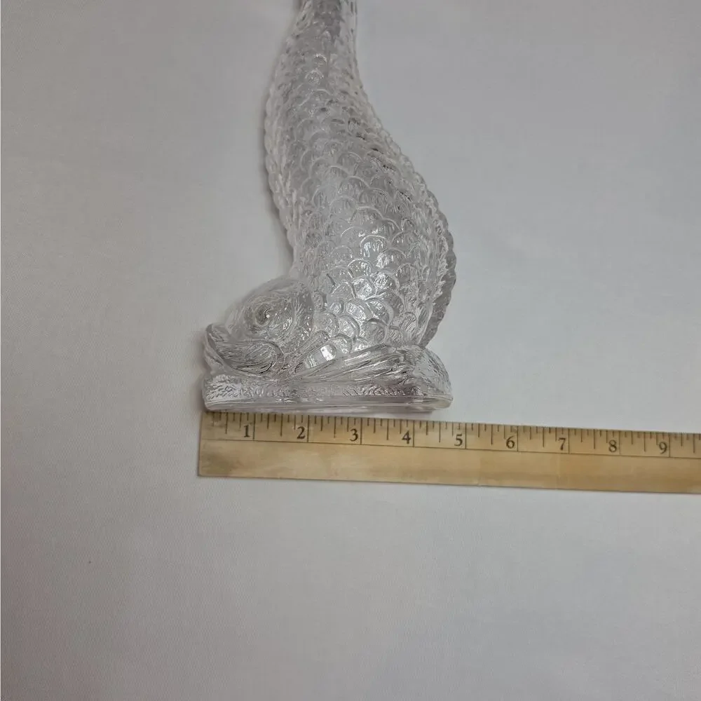 Vintage 1970s Clear Molded Glass Fish Carafe Vase Decanter Koi Carp Pitcher 10